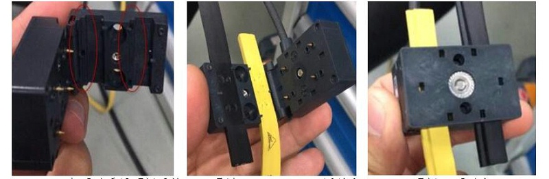 7、穿刺模塊+ASI電源線+ASI總線，由于電纜合底座的造型，安裝具有唯一性，不會將極性混淆。電纜橡膠本身有自愈特性，穿刺后的絕緣防護(hù)等級仍能達(dá)到IP67，防水、防塵、防油、防振動，安裝簡單快速，更適合工業(yè)現(xiàn)場的惡劣環(huán)境的可靠性和項目實施的效率等要求。穿刺過程及連接好如下圖所示：